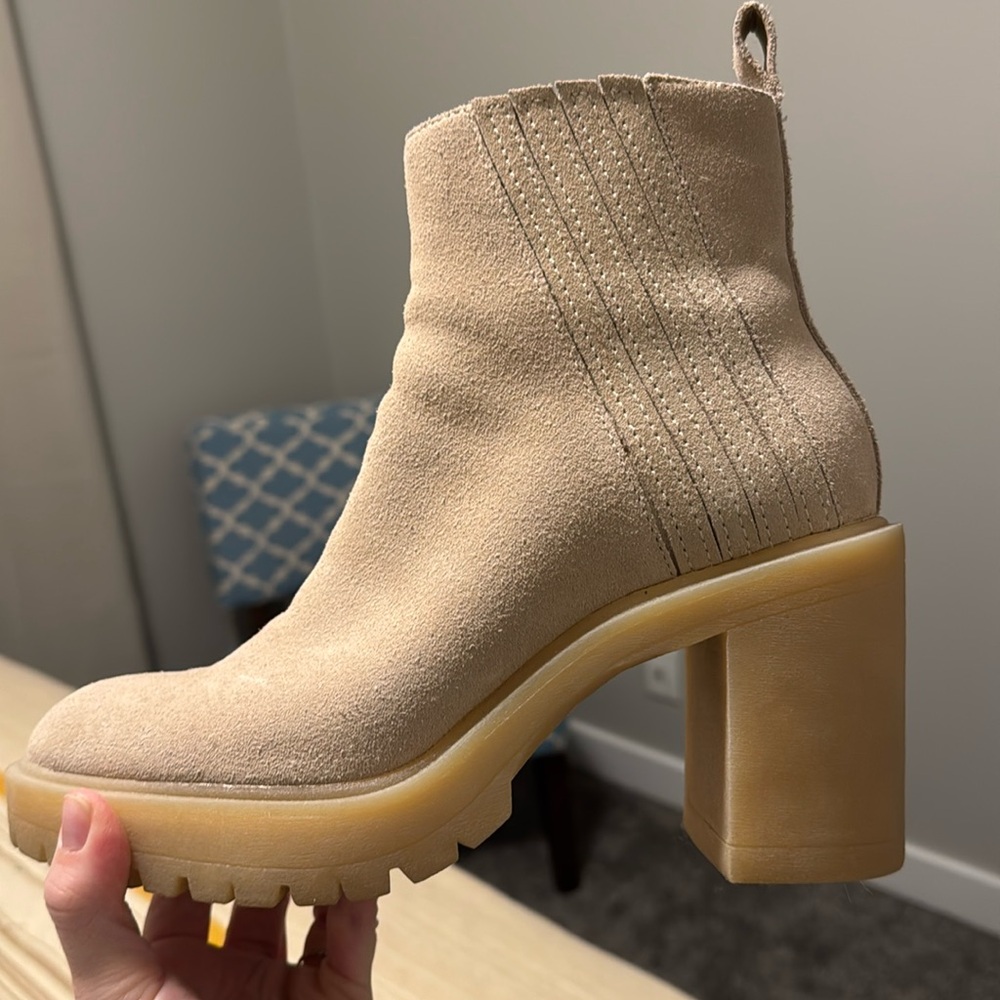 Dolce Vita Beige Suede Block Heel Ankle Boots